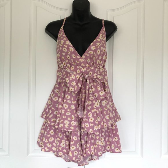 Pink Floral Strappy Ruffled Romper - Picture 2 of 5